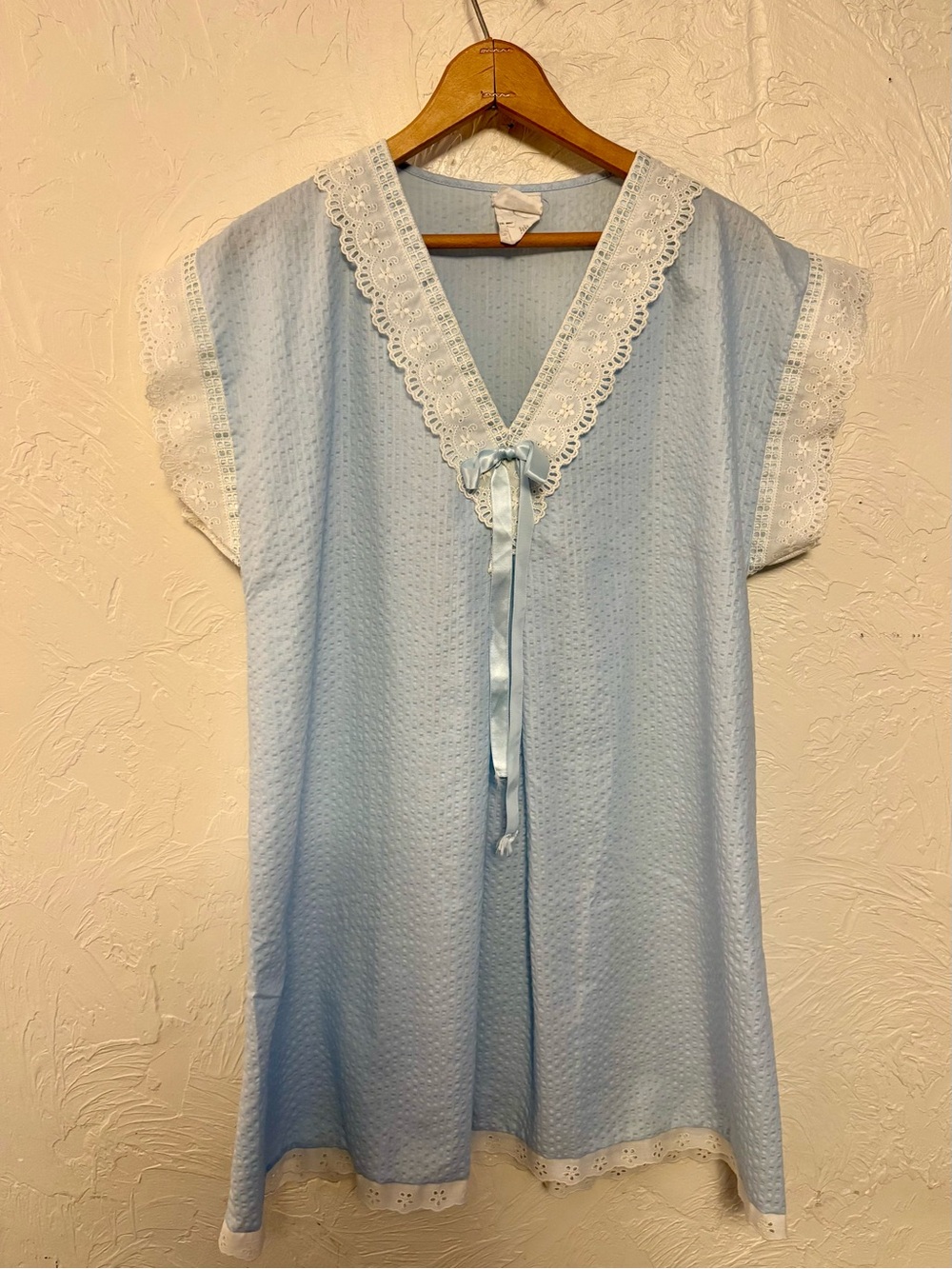 Vintage Gilligan & O'Malley Light Blue Baby Doll Nightgown with White Lace Trim